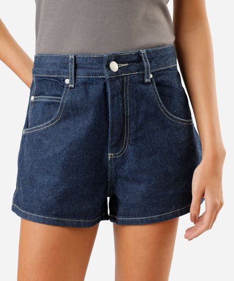 short feminino jeans cintura média azul