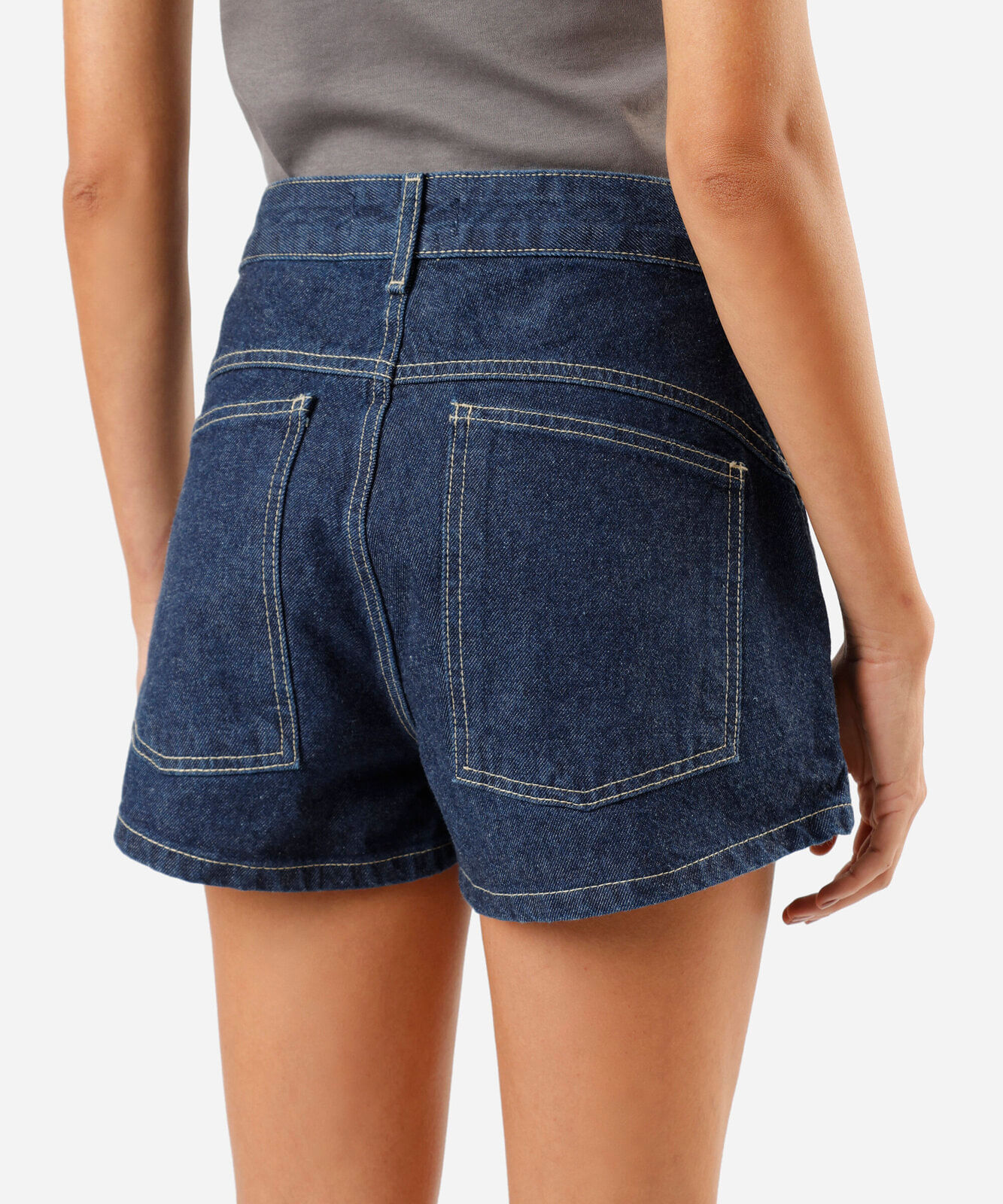 short feminino jeans cintura média azul