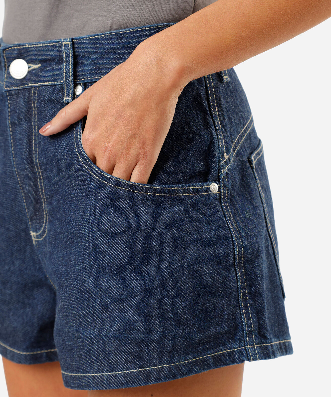 short feminino jeans cintura média azul