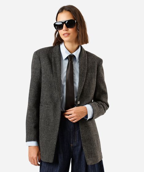 blazer de alfaiataria feminino com lã texturizado cinza