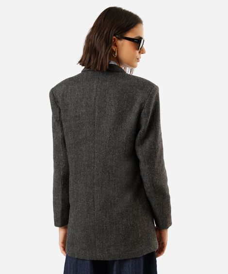 blazer de alfaiataria feminino com lã texturizado cinza