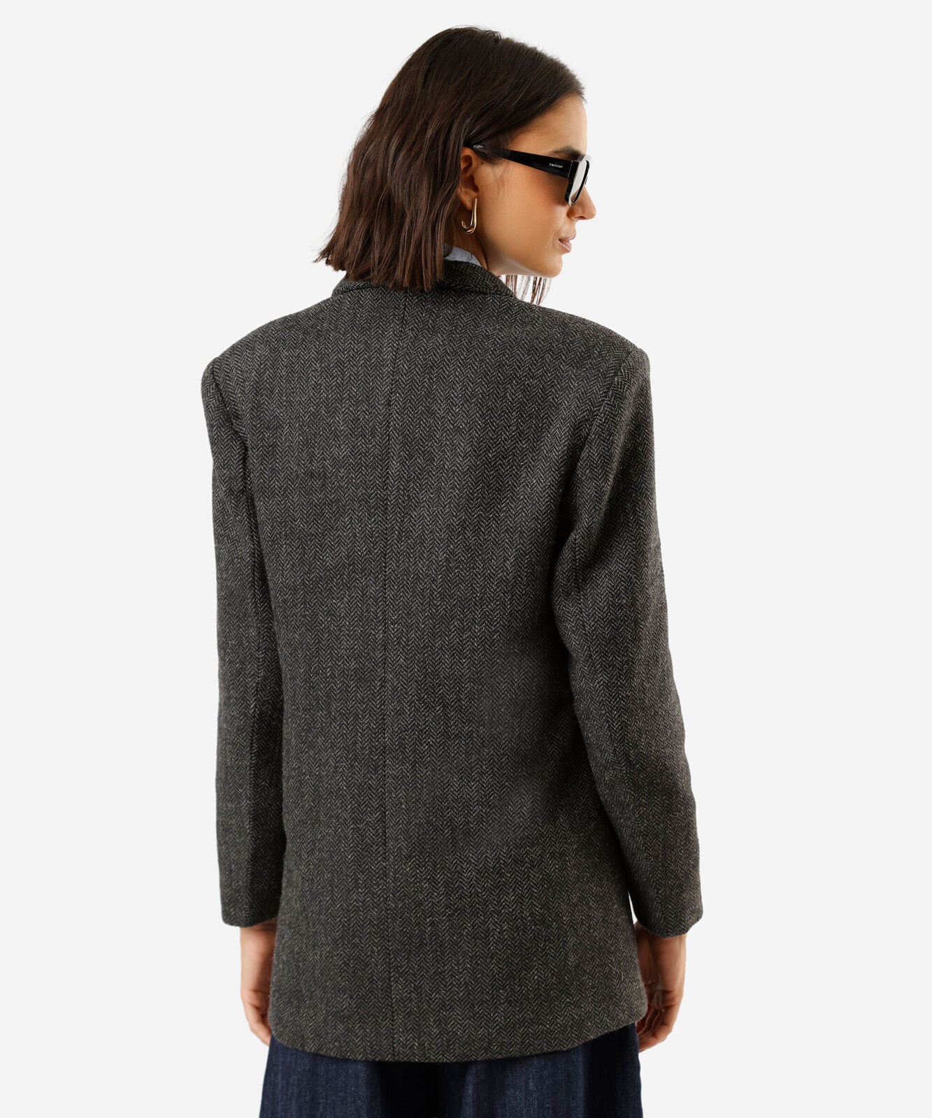 blazer de alfaiataria feminino com lã texturizado cinza