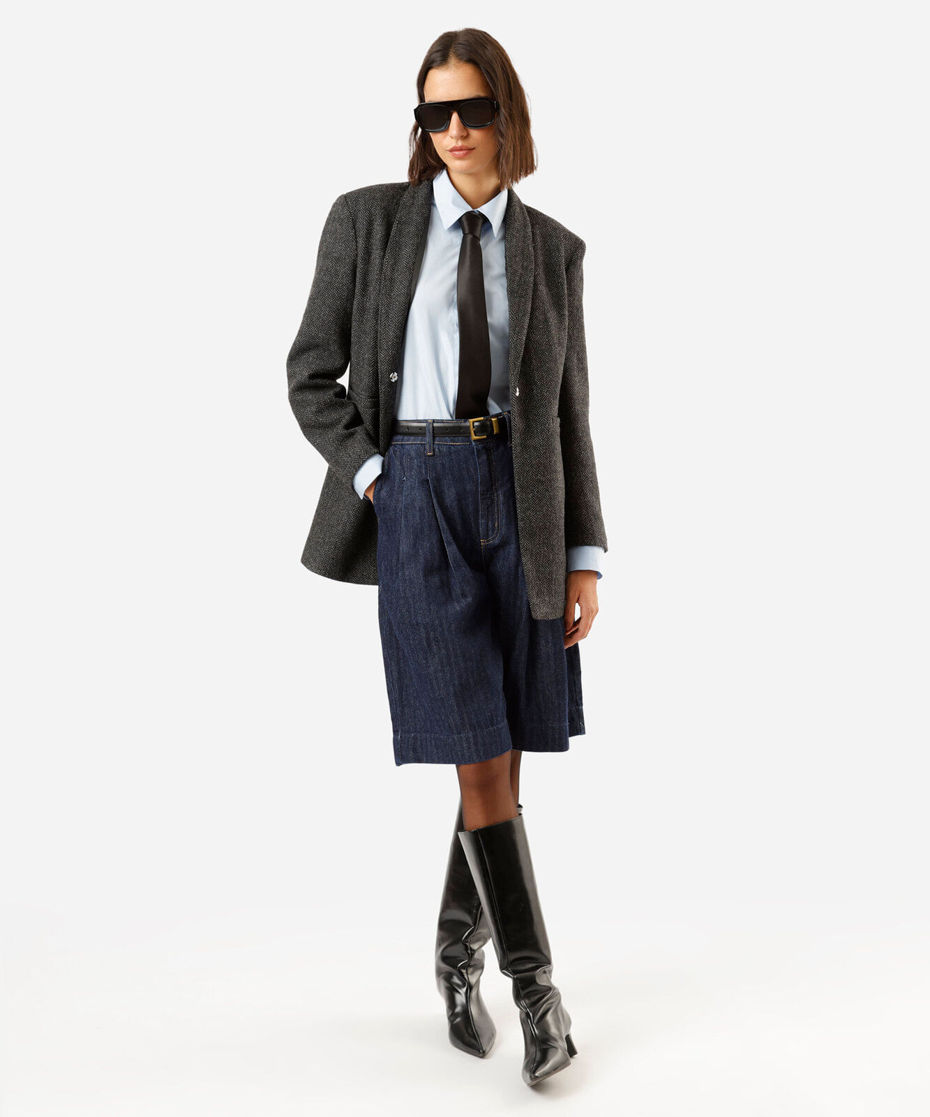 blazer de alfaiataria feminino com lã texturizado cinza