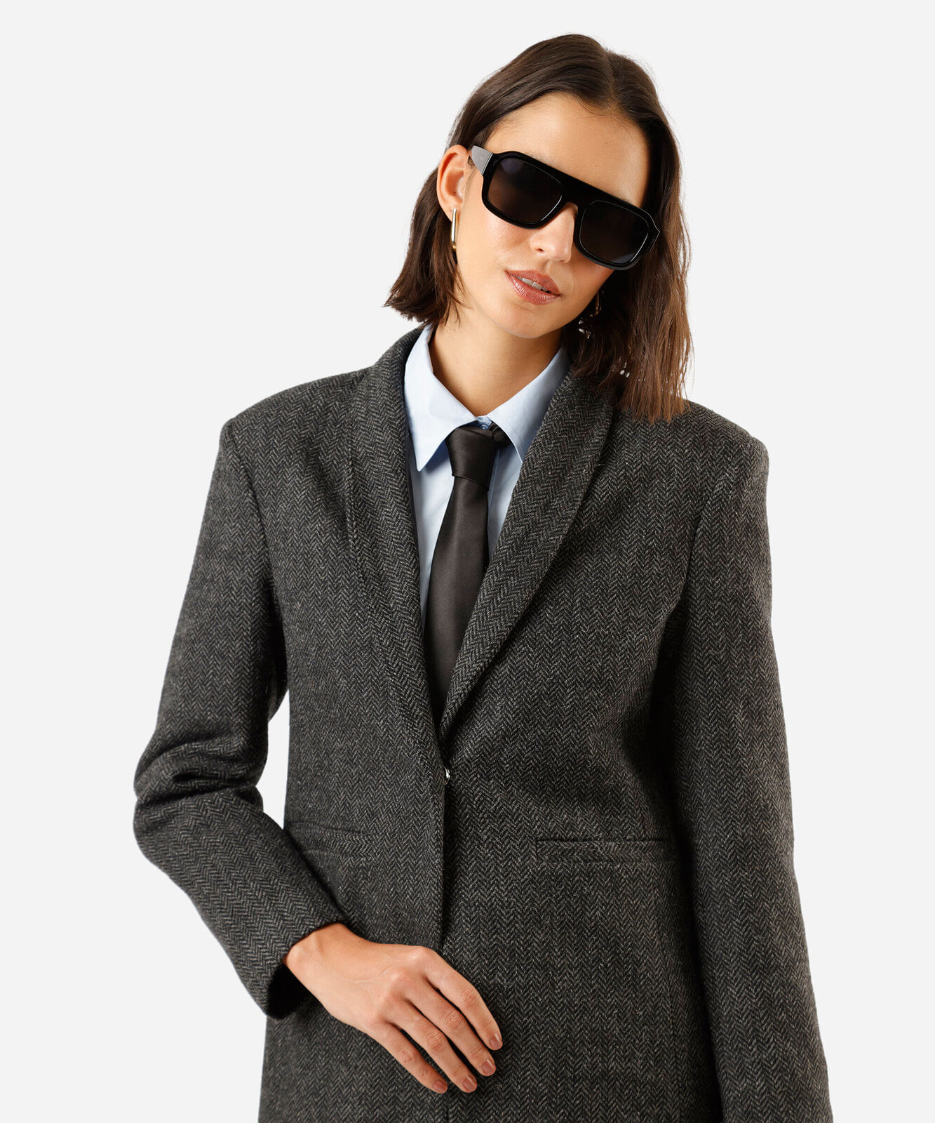 blazer de alfaiataria feminino com lã texturizado cinza