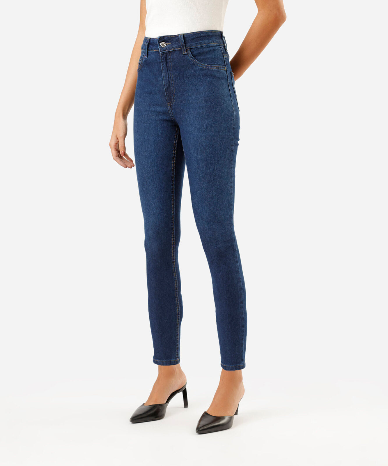 calça skinny feminina jeans cintura alta azul