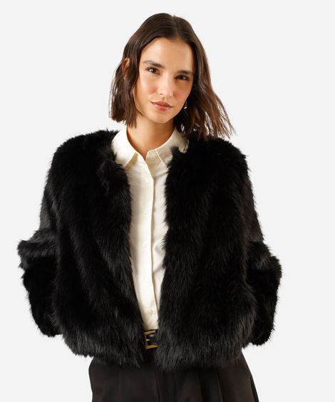 casaco feminino de pelúcia preto