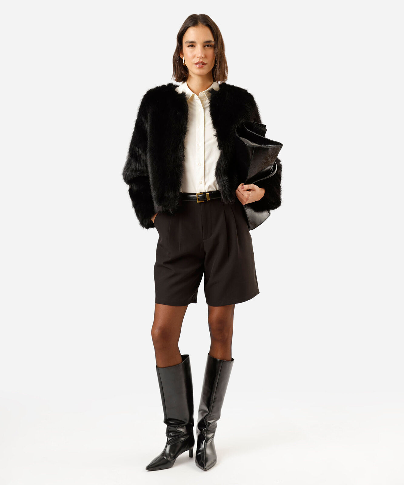 casaco feminino de pelúcia preto