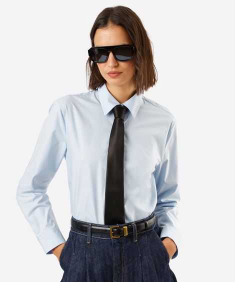camisa feminina de algodão manga longa azul