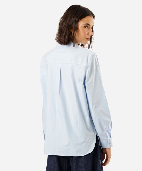 camisa feminina de algodão manga longa azul