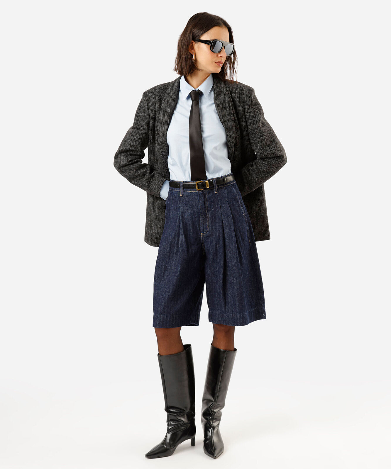 camisa feminina de algodão manga longa azul
