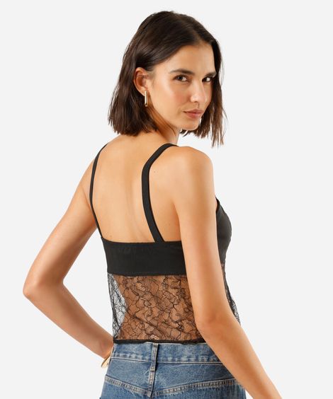 regata corset alça fina feminina com renda preta