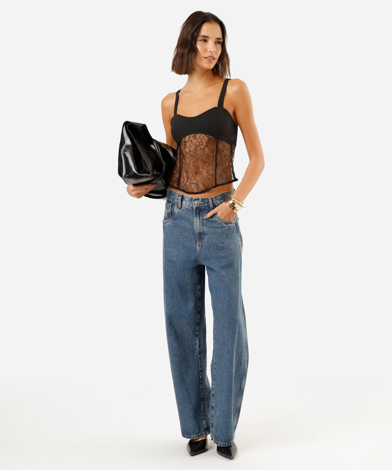 regata corset alça fina feminina com renda preta