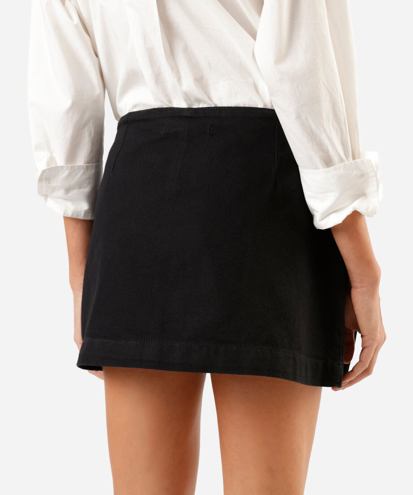 short saia feminino jeans com fenda e brilhos cintura alta preto