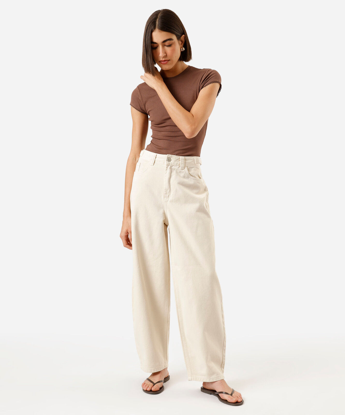 blusa baby look feminina com renda canelada cropped marrom
