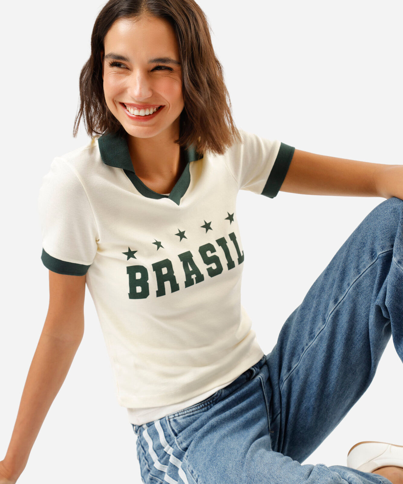 polo feminina de algodão manga curta brasil amarela
