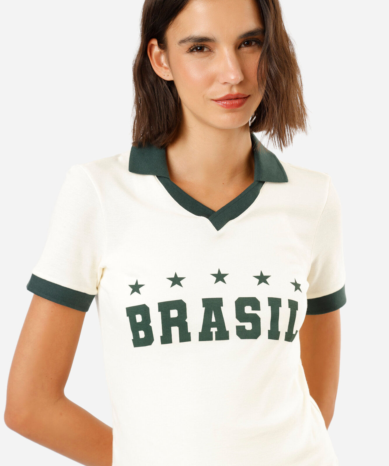 polo feminina de algodão manga curta brasil amarela