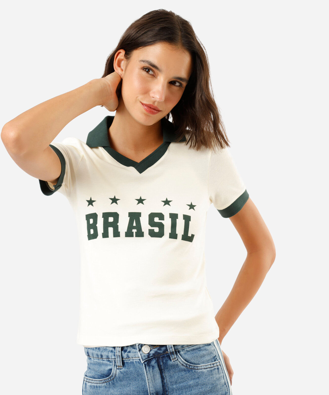 polo feminina de algodão manga curta brasil amarela