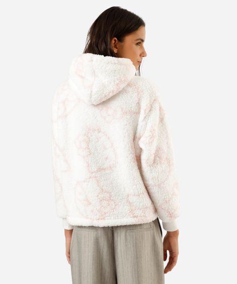 blusão feminino de sherpa com capuz hello kitty off white