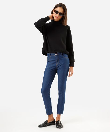calça cigarrete feminina jeans cintura alta sawary azul