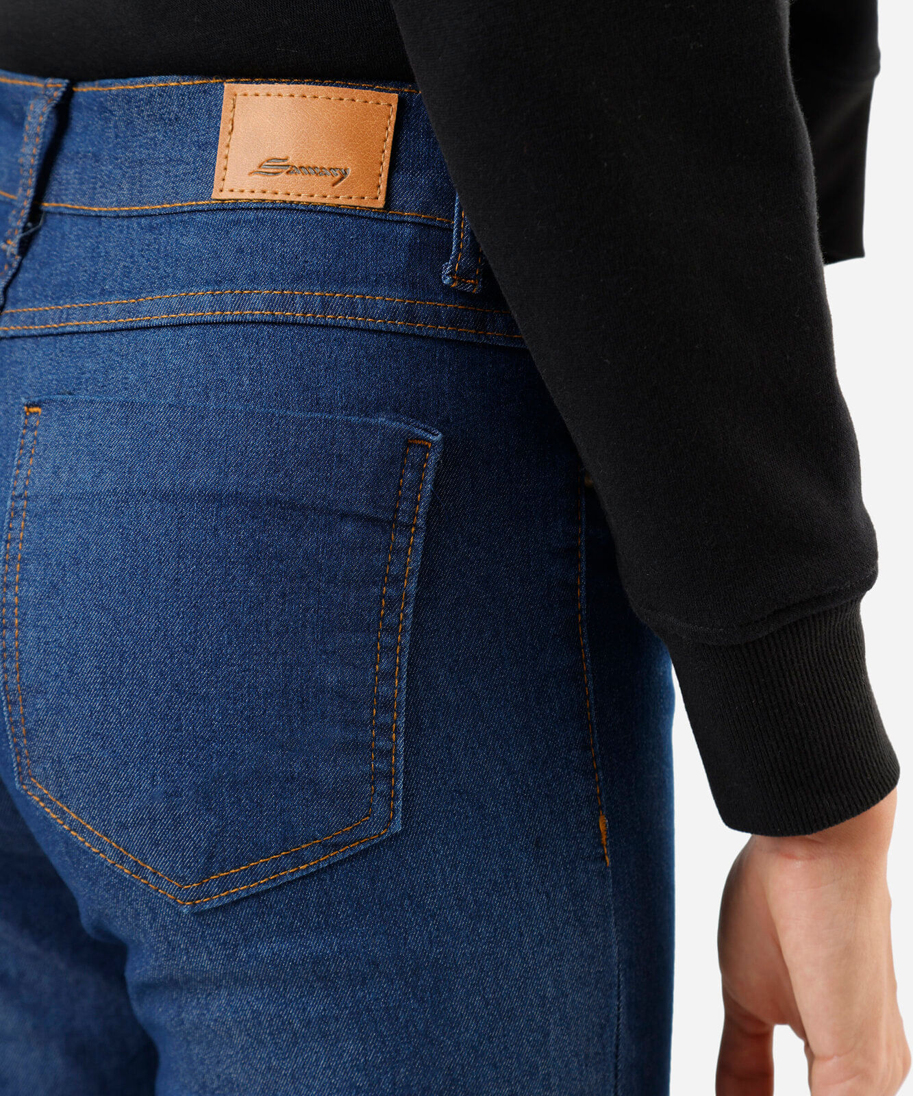 calça cigarrete feminina jeans cintura alta sawary azul