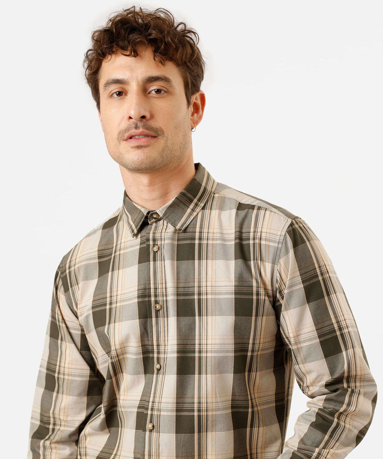 camisa masculina com algodão manga longa xadrez verde