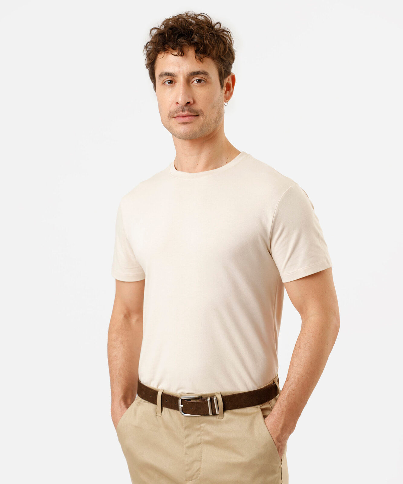 camiseta slim masculina de algodão bege