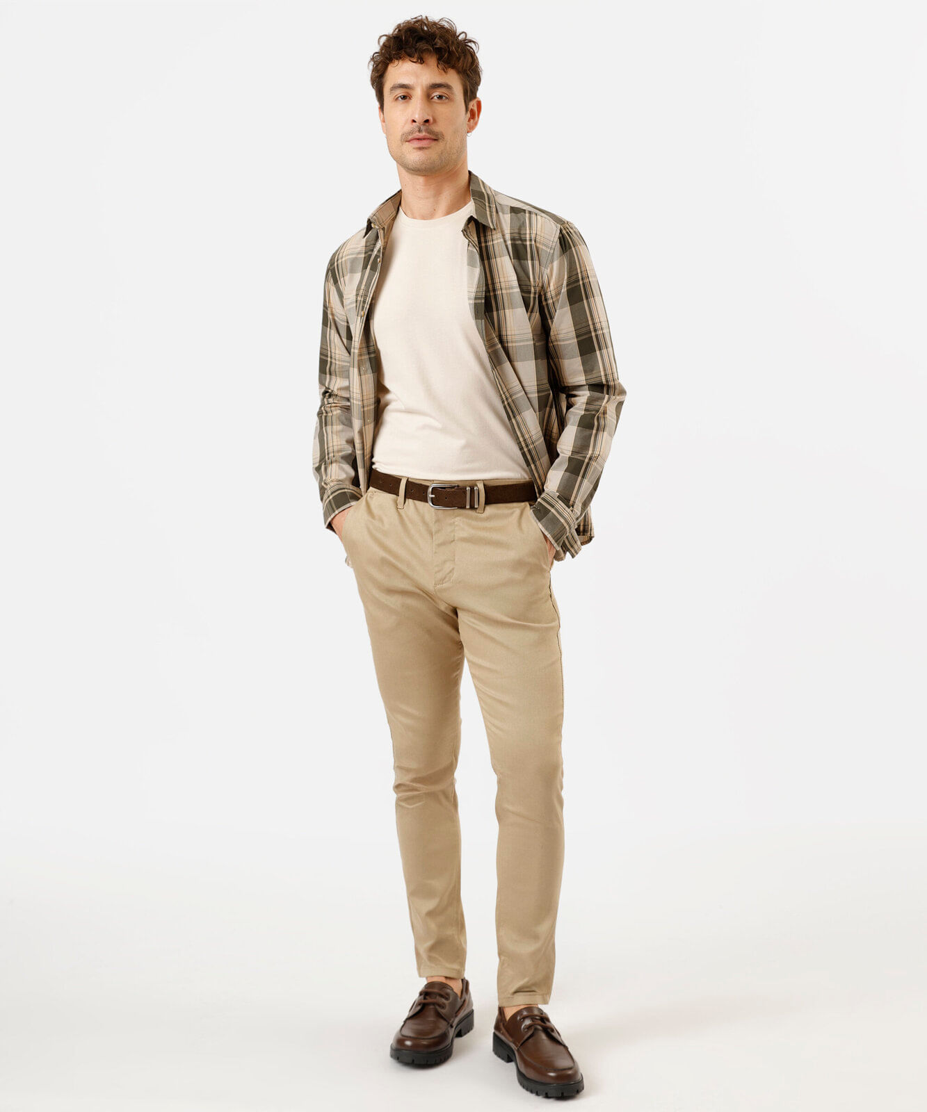 camiseta slim masculina de algodão bege