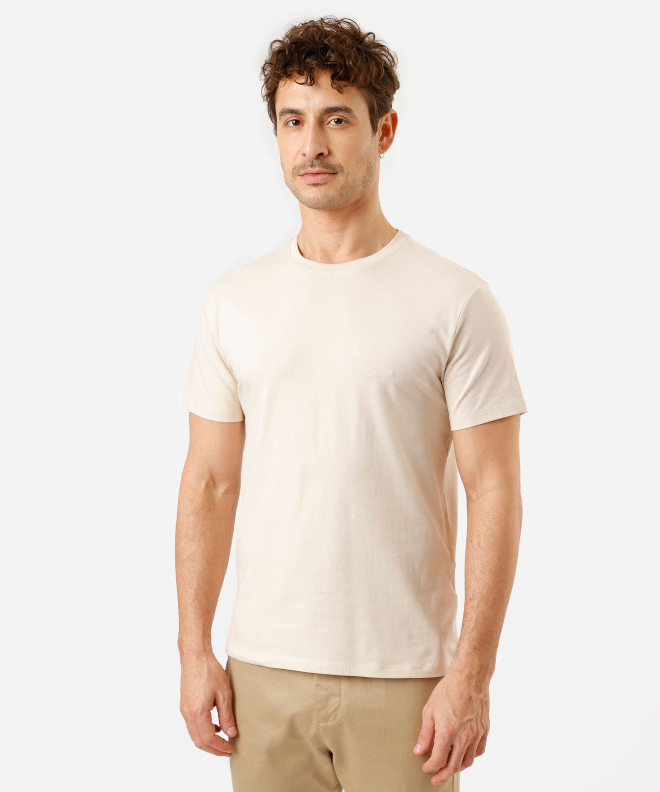 camiseta slim masculina de algodão bege