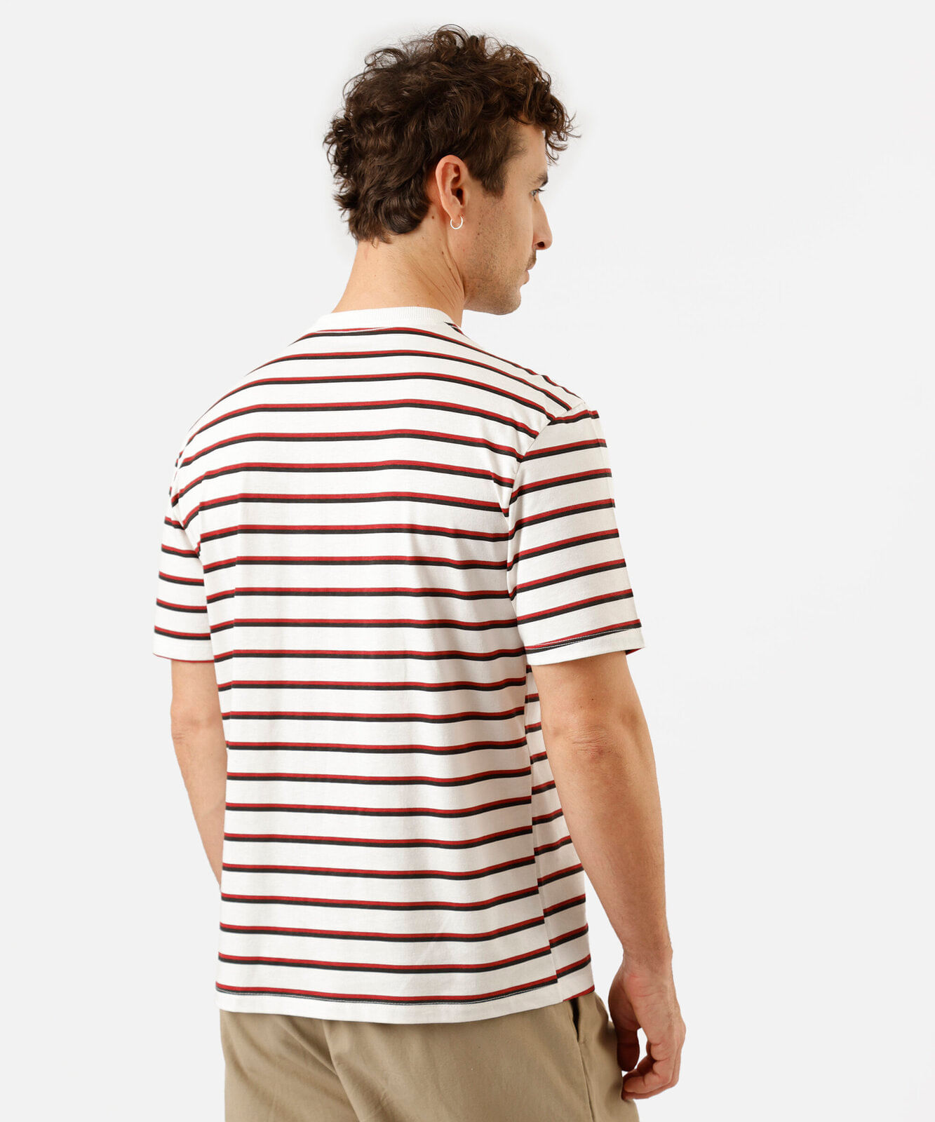 camiseta masculina de algodão manga curta listrada off white