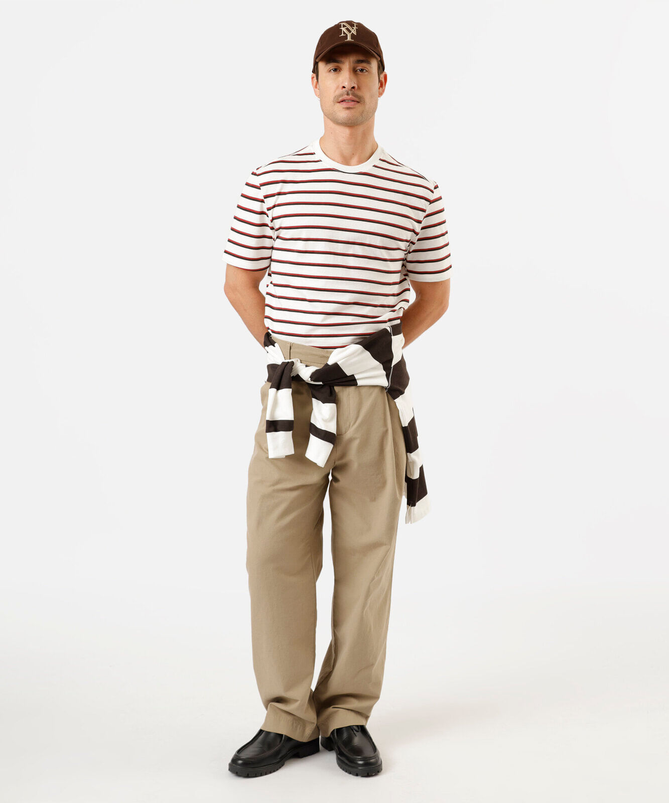 camiseta masculina de algodão manga curta listrada off white