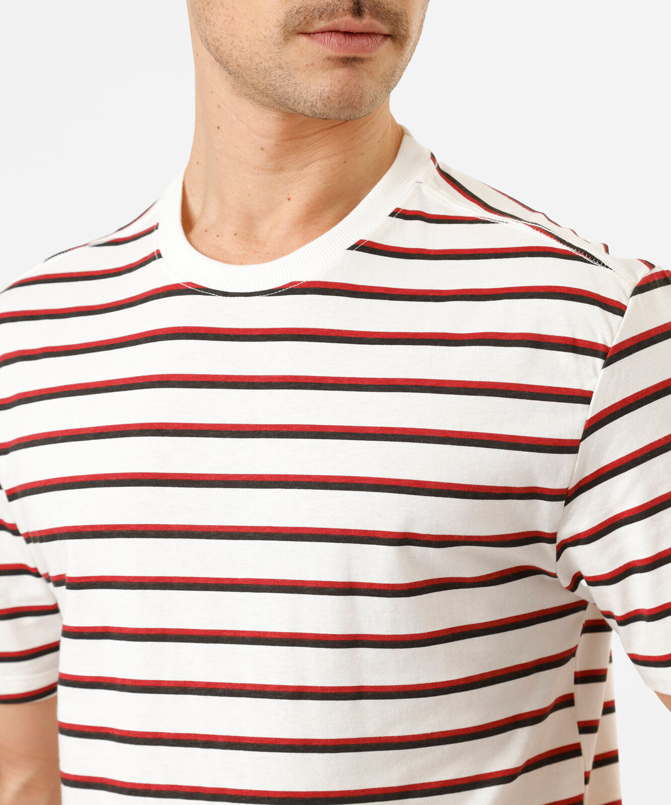camiseta masculina de algodão manga curta listrada off white
