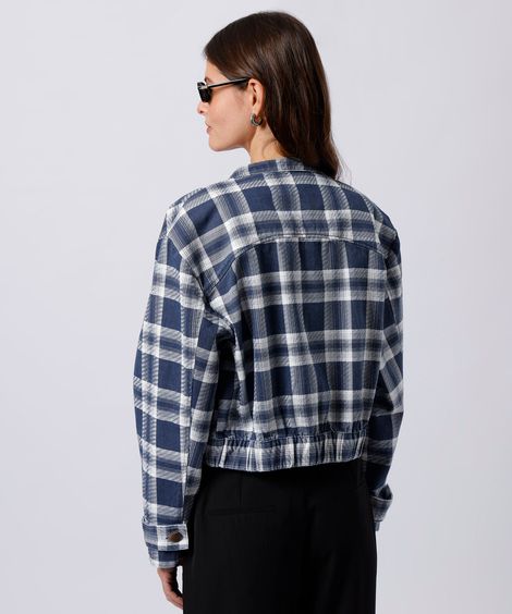 jaqueta feminina de sarja xadrez mindset azul