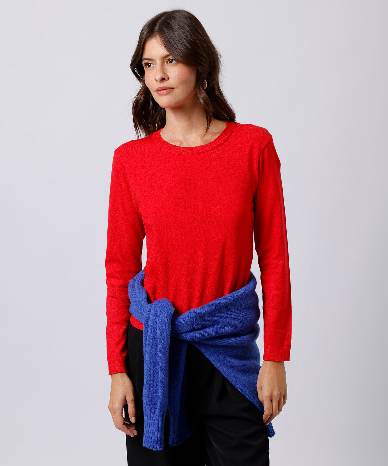 suéter feminino de tricot gola redonda mindset vermelho