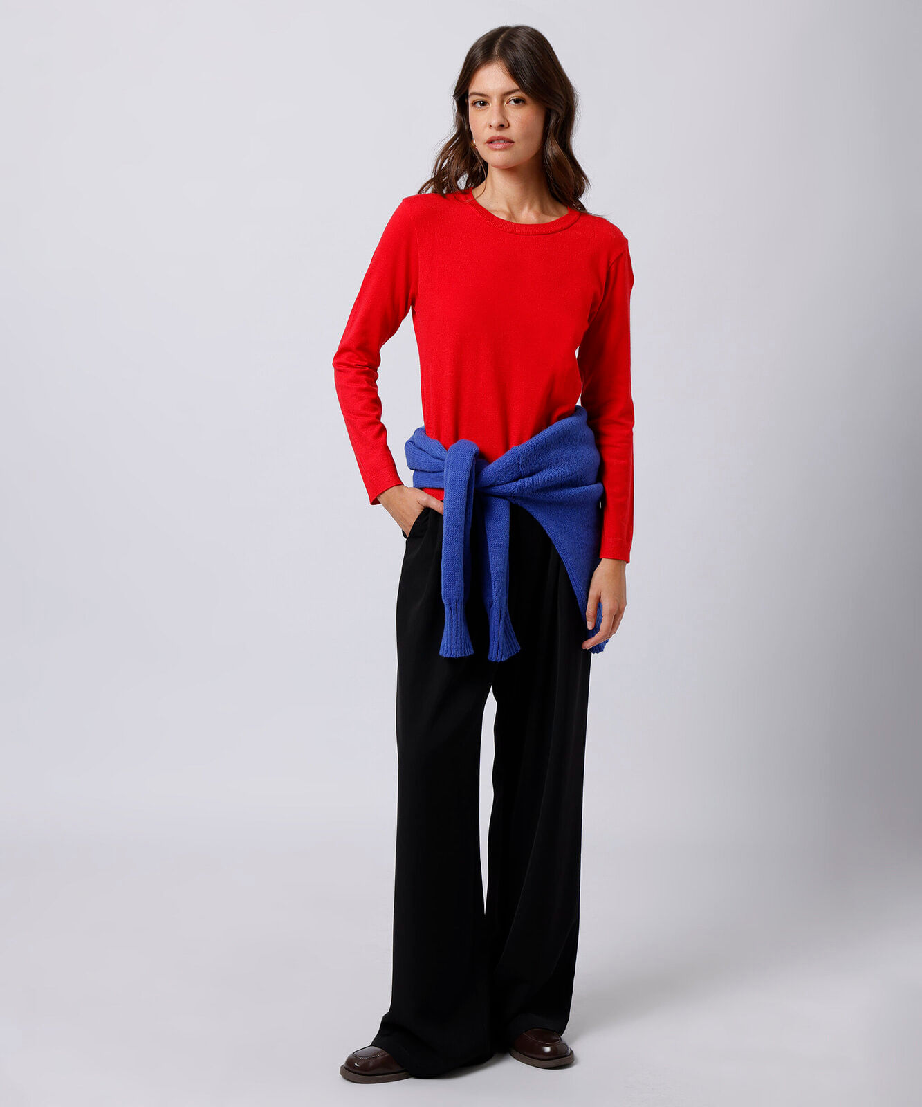 suéter feminino de tricot gola redonda mindset vermelho