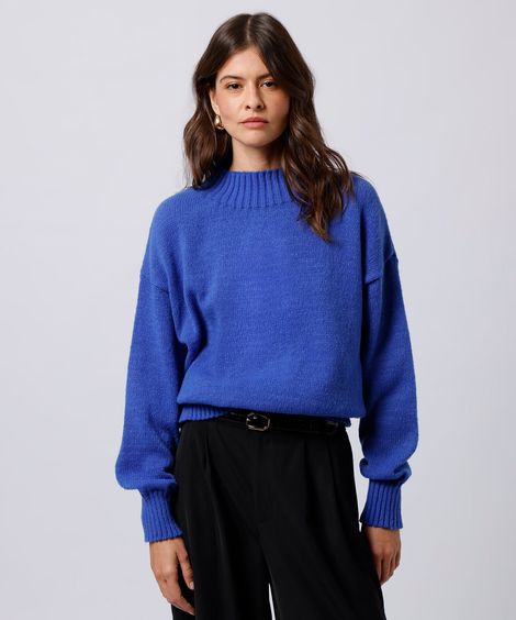suéter feminino de tricot gola alta mindset azul