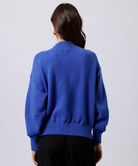 suéter feminino de tricot gola alta mindset azul