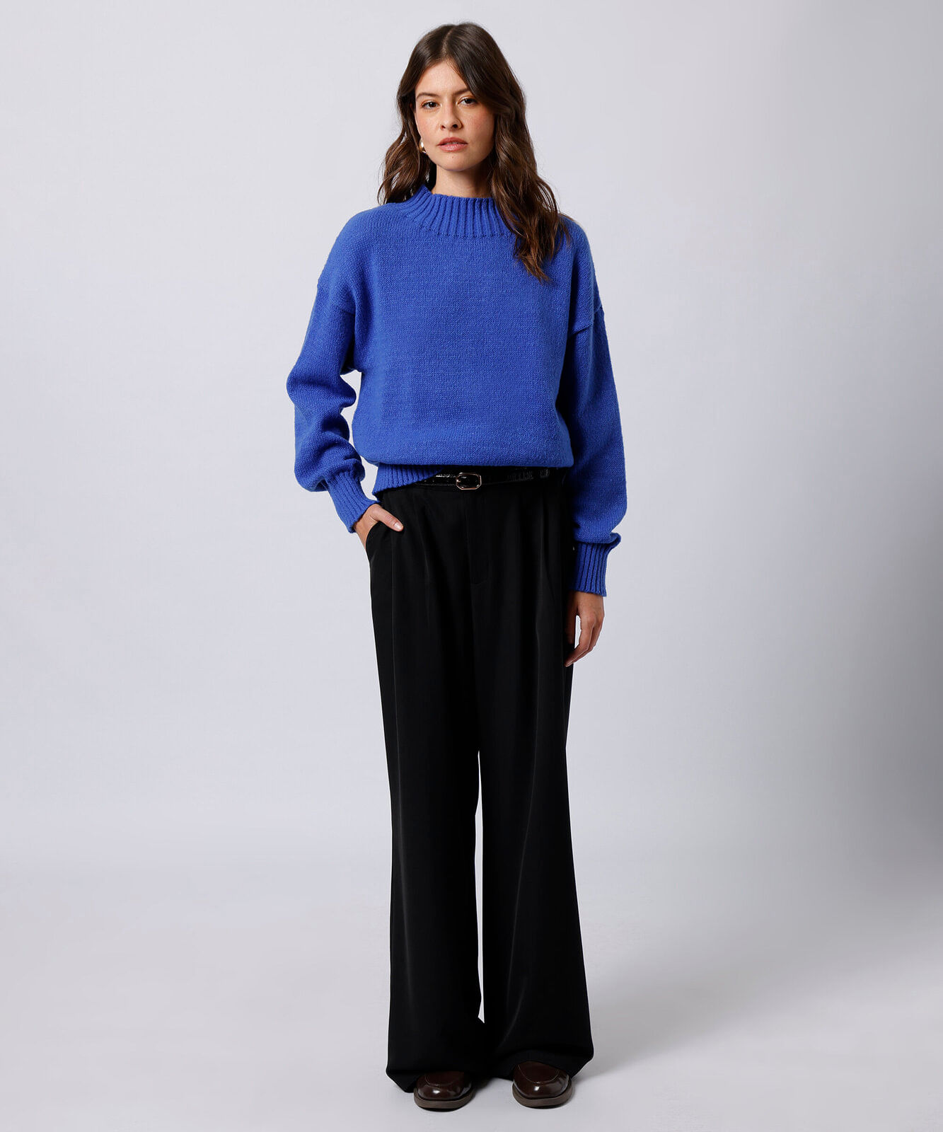 suéter feminino de tricot gola alta mindset azul