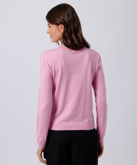 suéter feminino de tricot gola redonda mindset rosa