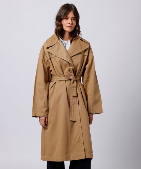 casaco trench coat feminino de sarja mindset bege