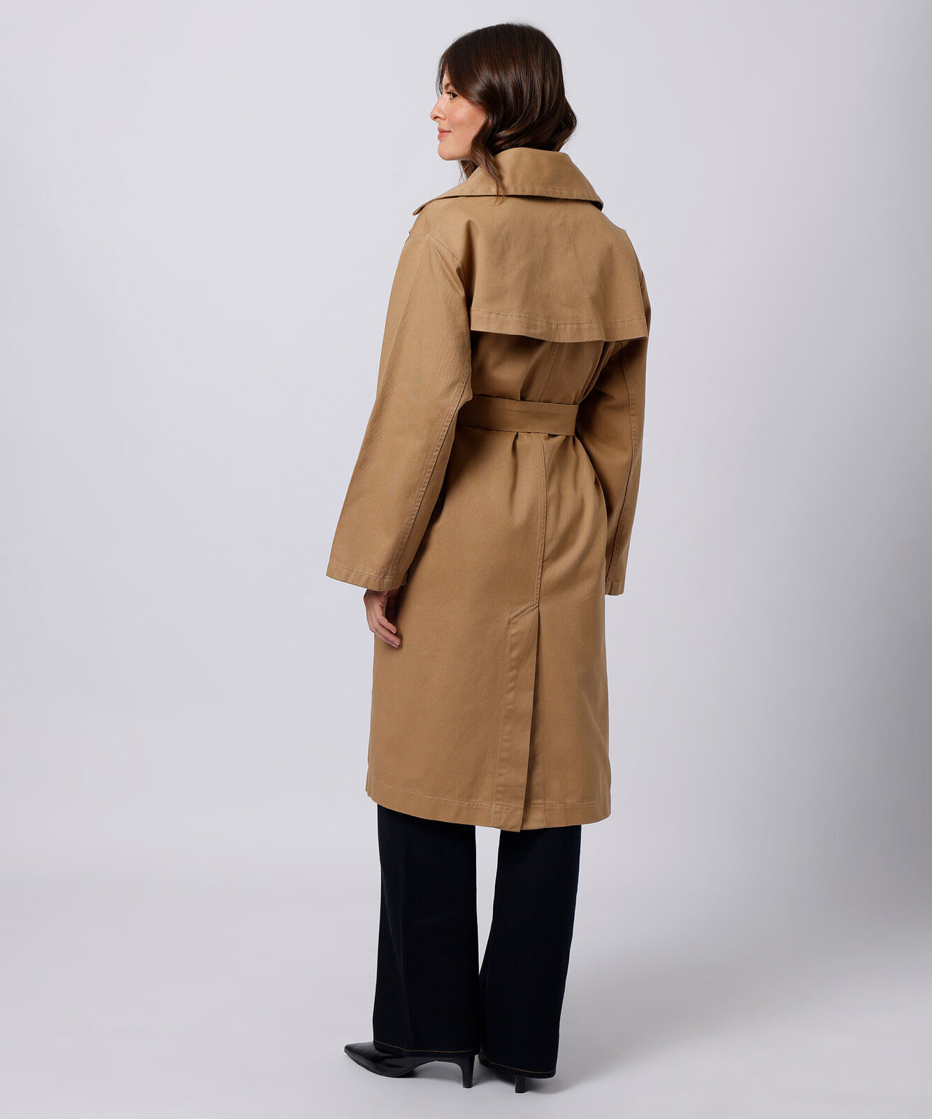 casaco trench coat feminino de sarja mindset bege