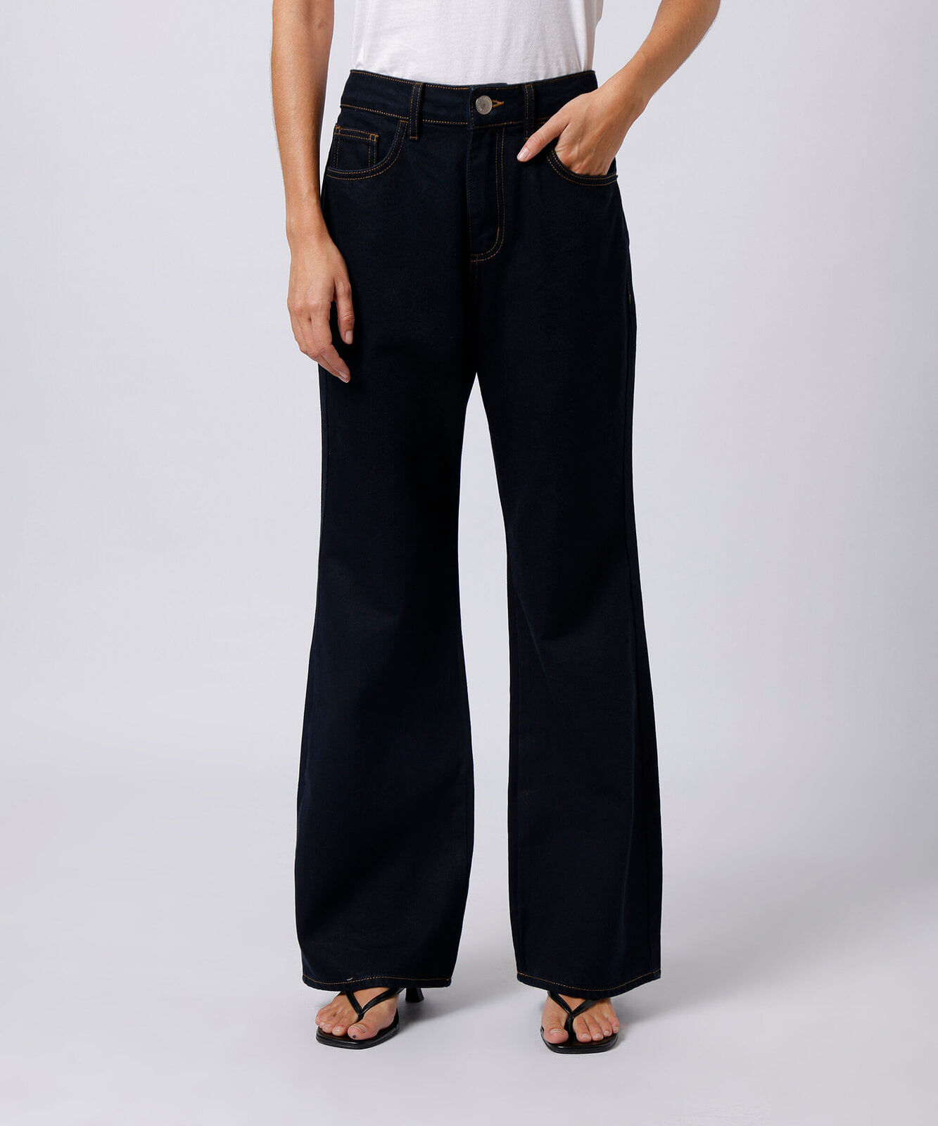 calça boot cut feminina jeans cintura alta mindset azul