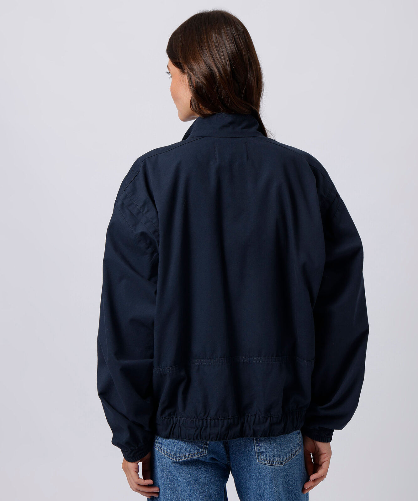 jaqueta de sarja feminina gola alta mindset azul