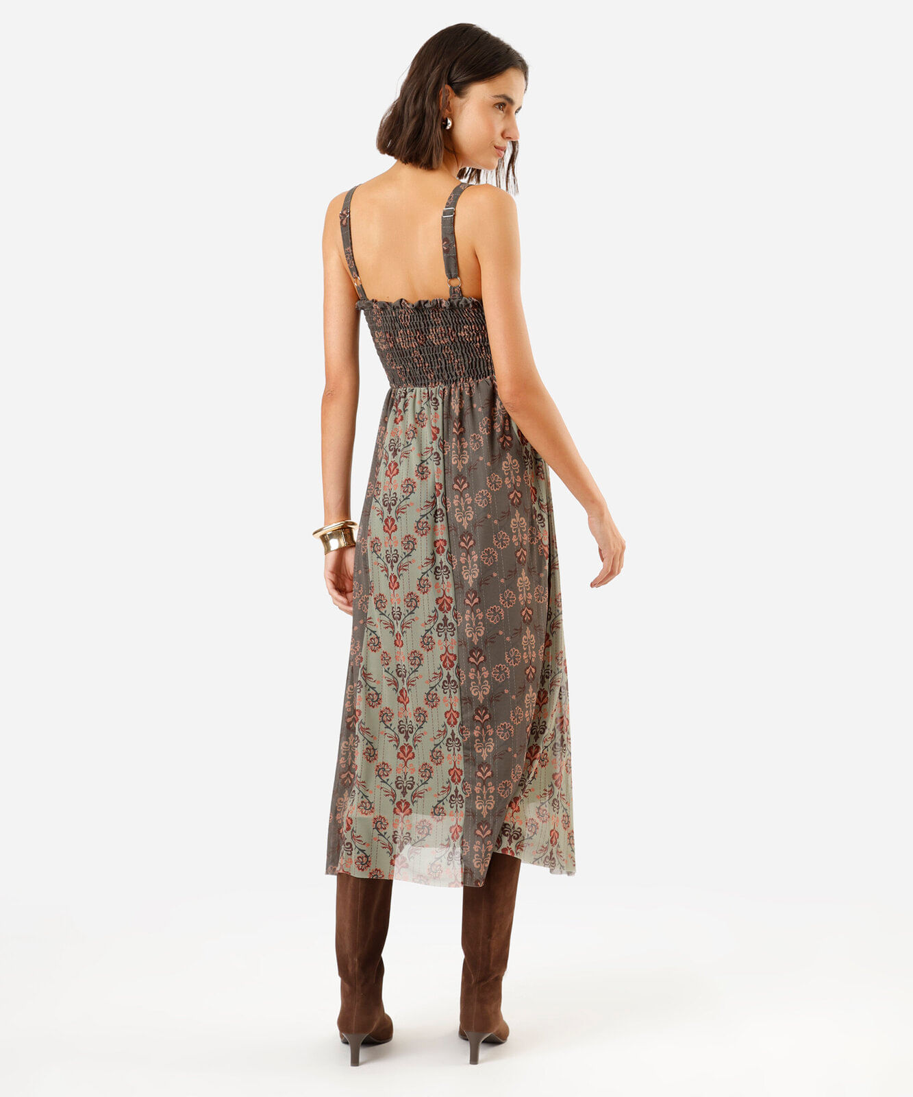 vestido midi feminino de tule arabescos verde