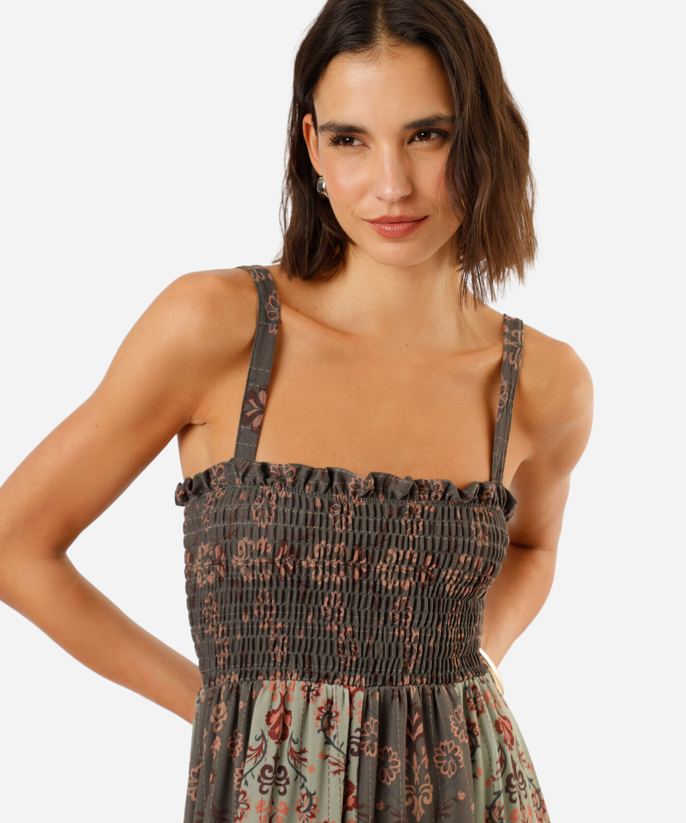 vestido midi feminino de tule arabescos verde