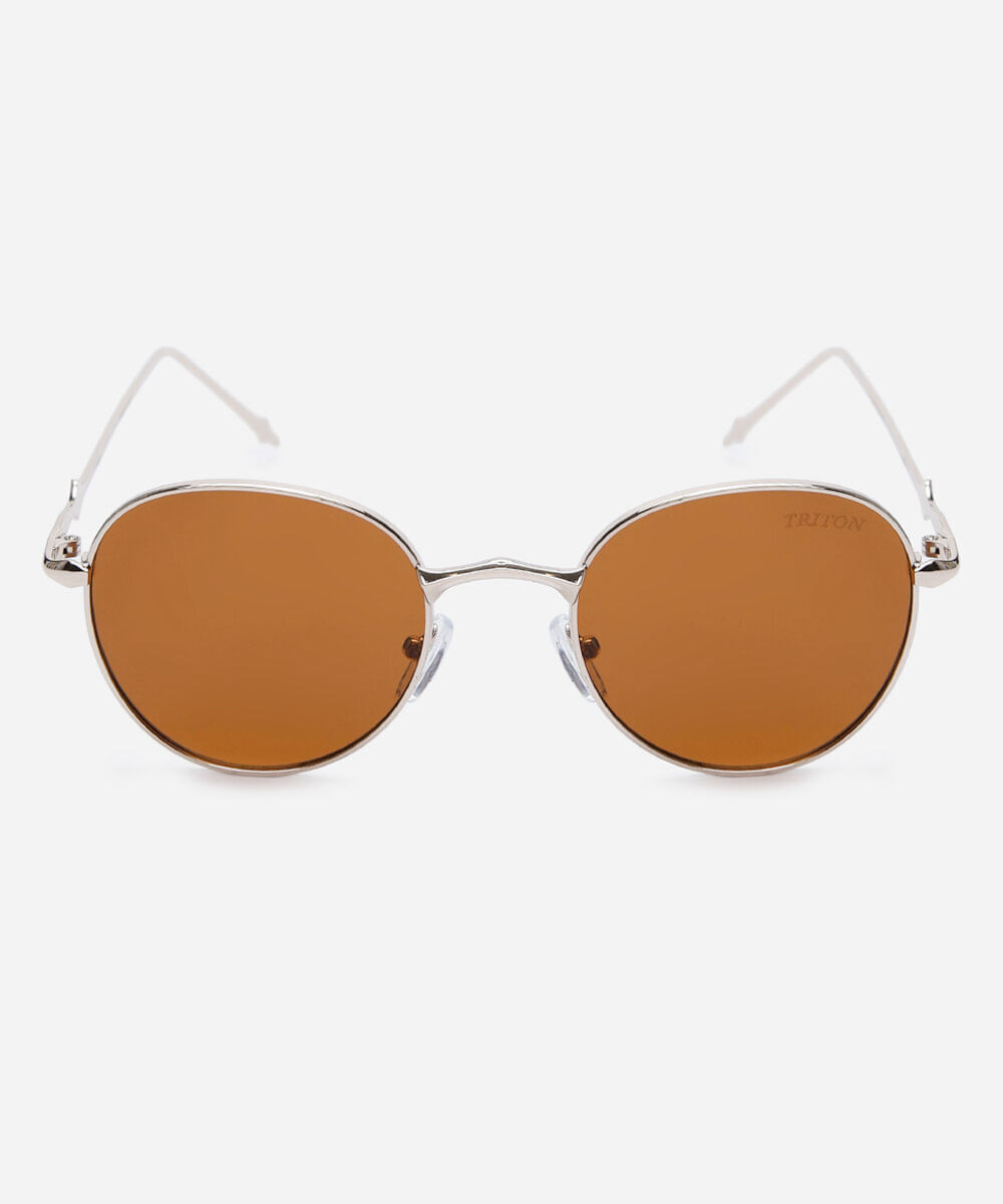 óculos de sol feminino redondo de metal triton dourado