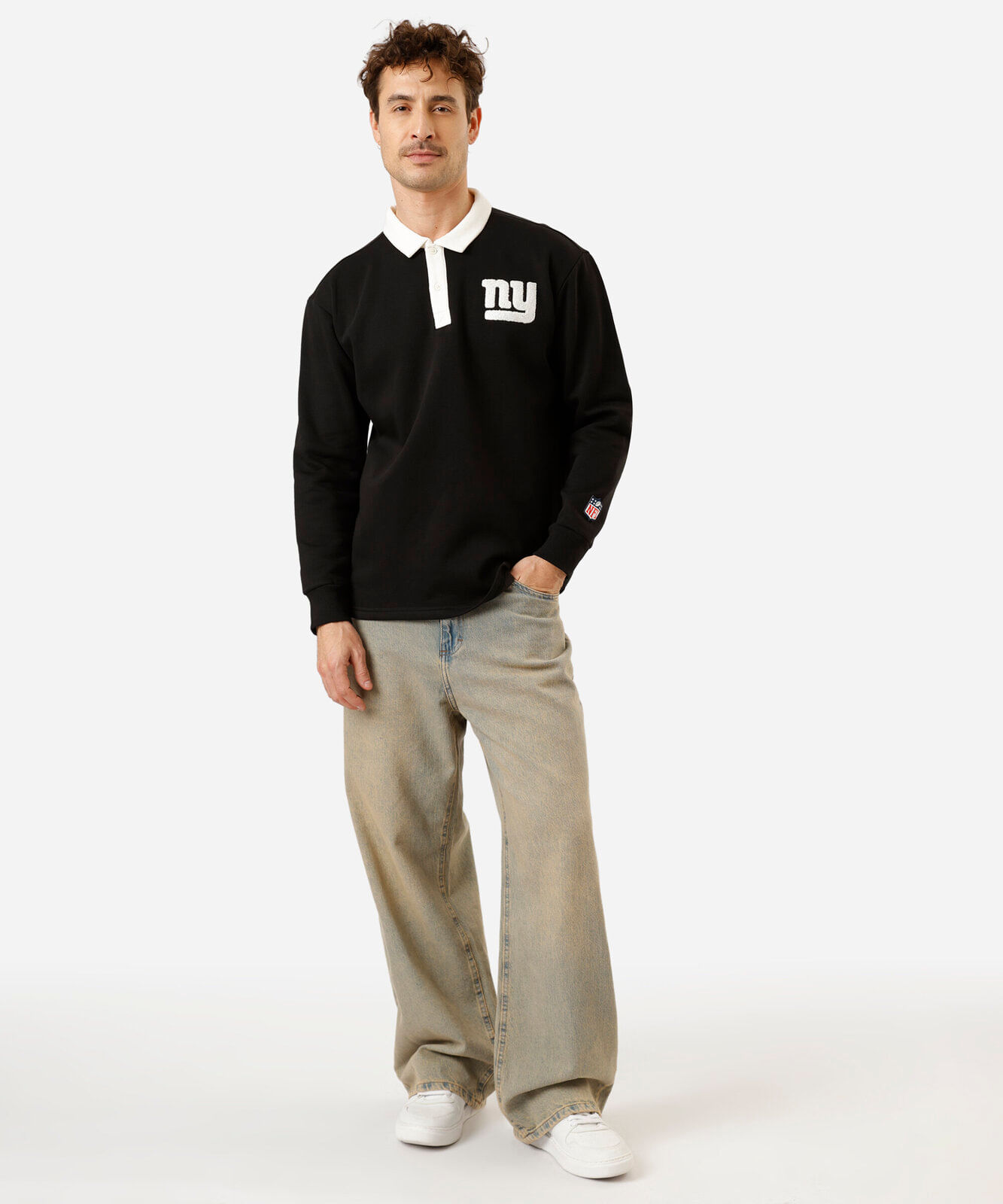 polo oversized masculina manga longa giants nfl preta