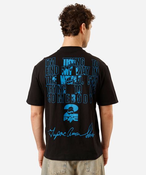 camiseta masculina de algodão manga curta tupac preta