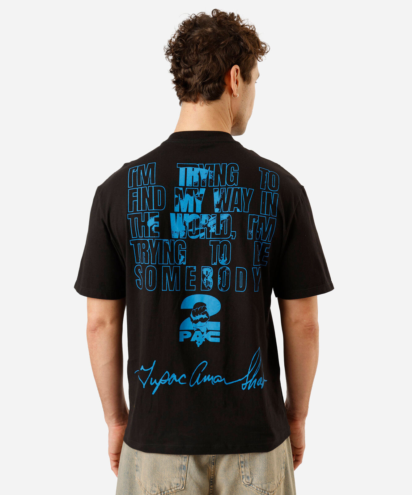 camiseta masculina de algodão manga curta tupac preta