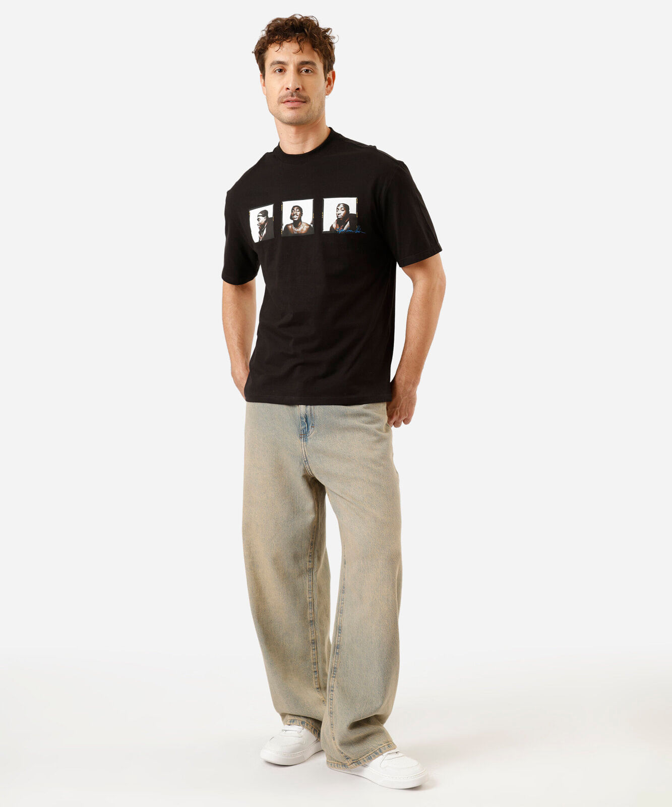 camiseta masculina de algodão manga curta tupac preta