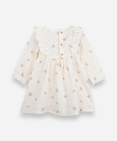 vestido infantil de algodão com babado floral off white